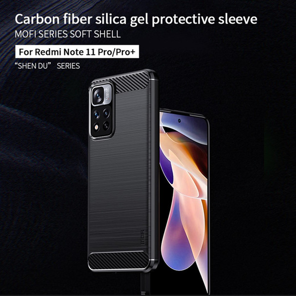 MOFI Shockproof Carbon Fiber Brushed Texture TPU Phone Case for Xiaomi Redmi Note 11 Pro+ 5G/Redmi Note 11 Pro 5G (China) (MediaTek) - Black