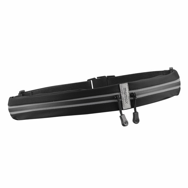 MOMAX XFIT Dual Pockets Running Waist Bag Reflective Waterproof Elastic Sport Fanny Pack Pouch Phone Storage Belt Bag - Black