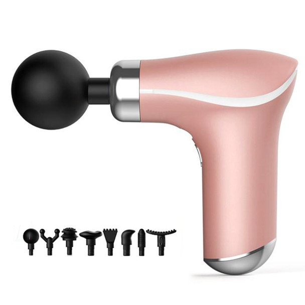 KH-325 Mini Electric 3-Gear Vibration Muscle Relaxation Massage Gun Full Body Pain Relieve Cordless Fascia Massager with 8 Massage Head - Rose Gold