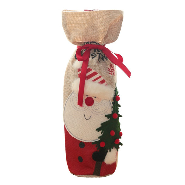 Embroidery Snowman/Santa Claus Christmas Bottle Cover Wine Bottle Sweater Party Decoration - Santa Claus