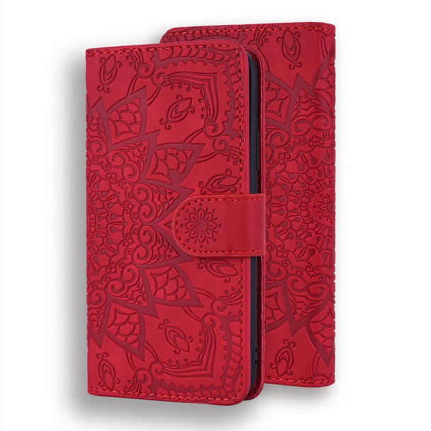 Imprint Flower Wallet Stand Leather Case for Samsung Galaxy A52 4G/5G / A52s 5G - Red