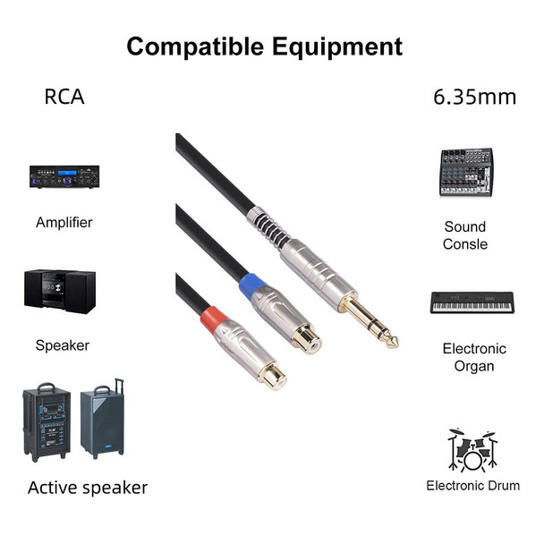 TC030YTR048-03 0.3m 6.35mm Male to 2 RCA Female Audio Cable 1 to 2 Adapter Splitter Converter