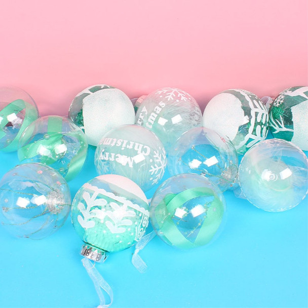 12Pcs / Set 8cm Transparent PET Ball Ornament Xmas Home Party Decoration Christmas Tree Hanging Ornament - Blue