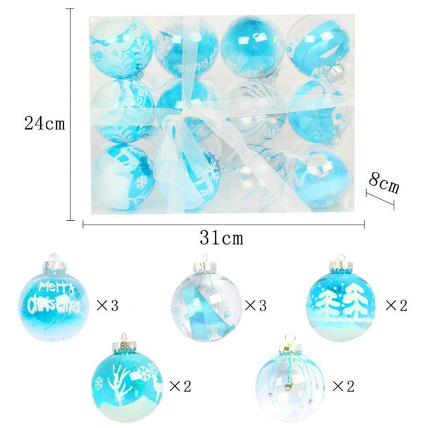 12Pcs / Set 8cm Transparent PET Ball Ornament Xmas Home Party Decoration Christmas Tree Hanging Ornament - Blue