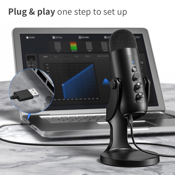 USB Condenser Microphone Computer PC Mic with Noise Cancelling Mute Button and Stand for Recording Streaming Gaming Podcasting - Black