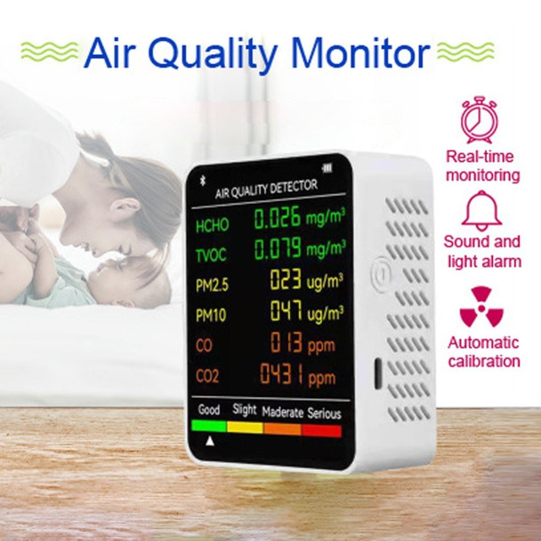 6 In 1 PM2.5 PM10 HCHO TVOC CO CO2 Multifunctional Air Quality Detector LCD Screen Display Air Quality Tester - Black