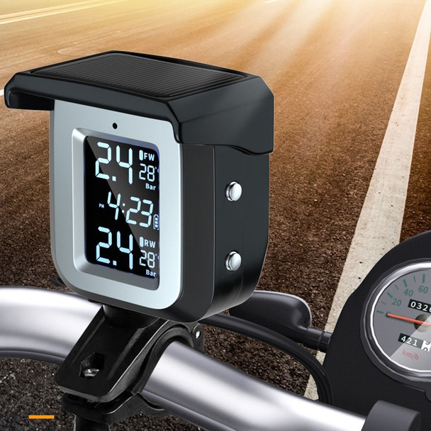 TPMS Solar Wireless Motorcycle Tire Pressure Detector IP68 Waterproof Real-time Monitor Monitoring System with 2 External Sensors