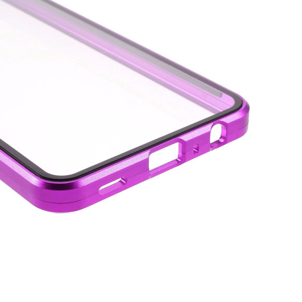 Magnetic Adsorption Metal Frame + Double-sided Ultra Clear Tempered Glass Phone Shell for Samsung Galaxy A32 5G / M32 5G - Purple