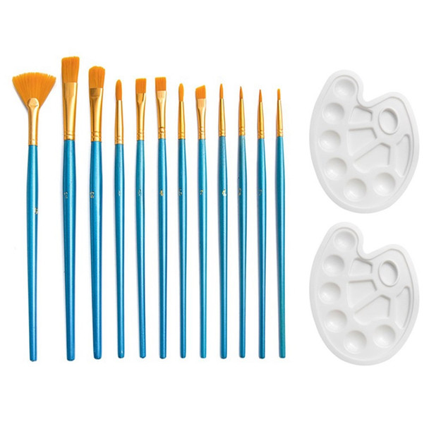 2011814 12Pcs Paint Brushes Set with 2x Paint Trays Palettes for Acrylic Painting DIY Crafts