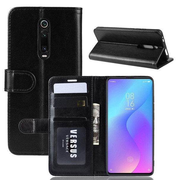 Crazy Horse Wallet Leather Stand Casing for Xiaomi Redmi K20/Mi 9T/Redmi K20 Pro/Mi 9T Pro - Black