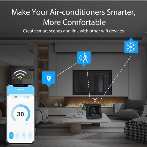 NEO NAS-RT01W WiFi Smart Air Conditioner Controller with LED Color Screen Temperature and Humidity Infrared Thermostat Air Conditioning Thermostat for Home