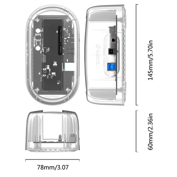 ORICO 6139U3-CR Transparent USB 3.0 to SATA 3.0 HDD Docking Station - US Plug