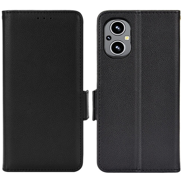 For OnePlus Nord N20 5G/Oppo Reno7 Z 5G/Reno7 Lite/A96 (China) Litchi Texture Shockproof PU Leather Wallet Phone Case Double Magnetic Closure Flip Protector with Stand - Black