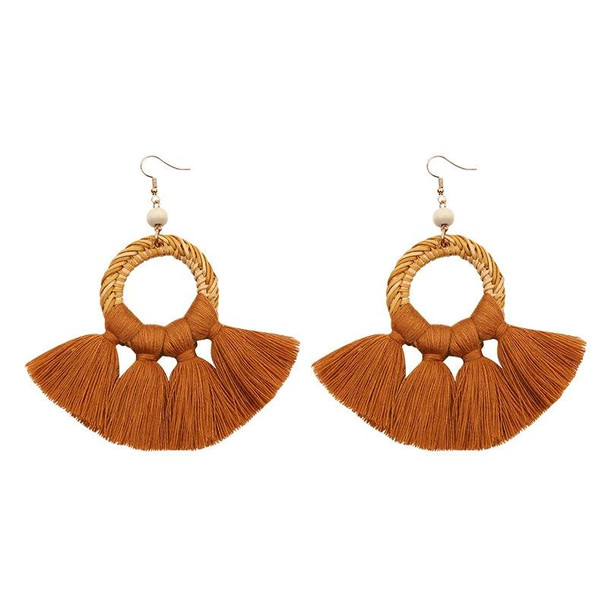 2 Pairs Ethnic Style Cotton Tassel Earrings Exaggerated Earrings Long Earrings(Coffee)