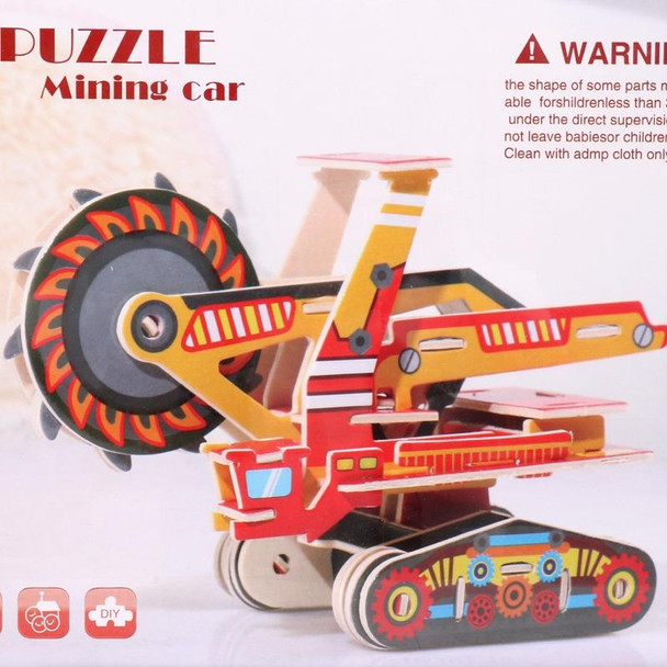 3 PCS 512 Children Wooden Assembled Car Engineering Vehicle Excavator Assembling Toy(Mining Vehicle)