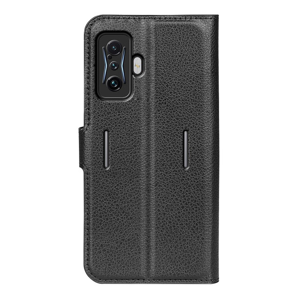 For Xiaomi Poco F4 GT / Redmi K50 Gaming 5G Litchi Texture Folio Flip Phone Case PU Leather TPU Wallet Stand Cover - Black