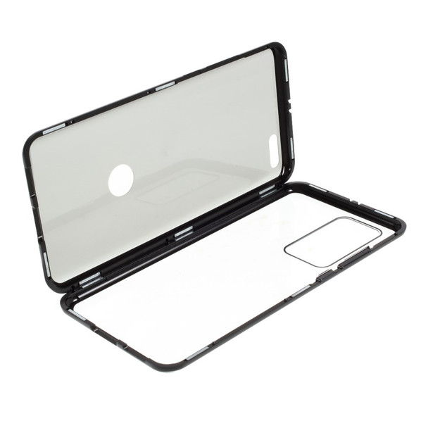 Detachable Magnetic Metal Frame + Double-sided Tempered Glass Anti-peep Shell Case for Huawei P40 Pro - Black