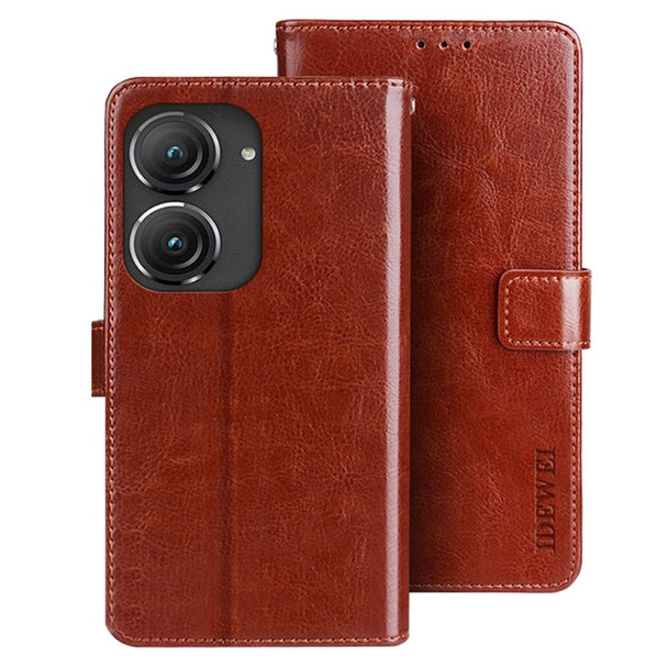 IDEWEI For Asus Zenfone 9 5G Crazy Horse Texture PU Leather Case Anti-scratch Stand Wallet Folio Flip Phone Cover - Brown