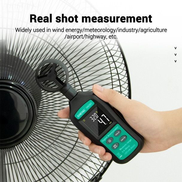 ANENG GN301 Digital Anemometer Handheld Wind Speed Meter Gauge with Thermometer Temperature Backlit