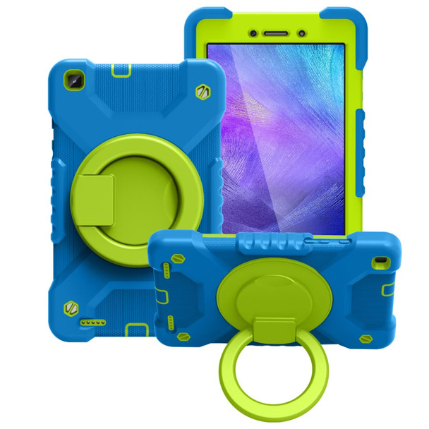 360 Degree Swivel Kickstand Design PC + Silicone Hybrid Tablet Case with Shoulder Strap for Samsung Galaxy Tab A 8.0 Wi-Fi (2019) SM-T290 - Blue+Green