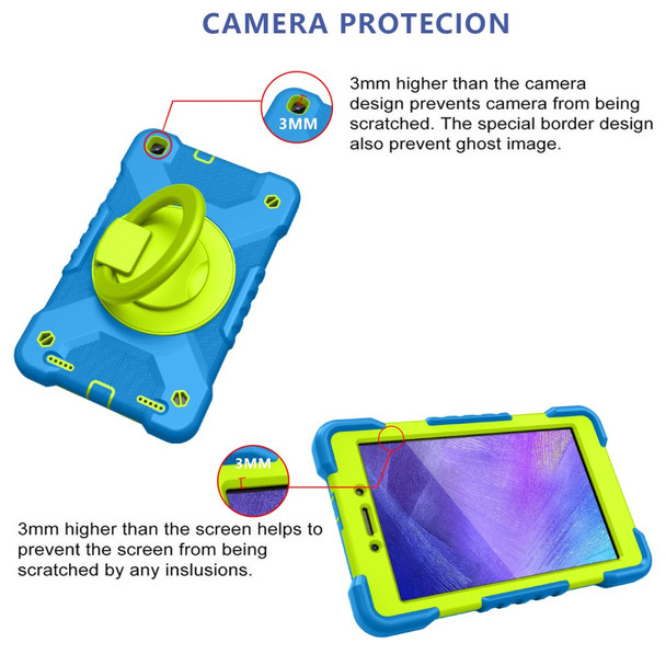 360 Degree Swivel Kickstand Design PC + Silicone Hybrid Tablet Case with Shoulder Strap for Samsung Galaxy Tab A 8.0 Wi-Fi (2019) SM-T290 - Blue+Green