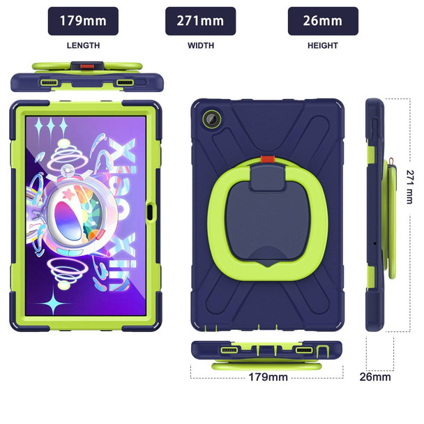 For Lenovo Tab M10 Plus (3rd Gen) / Xiaoxin Pad 2022 10.6 inch TB-125F / TB-128F PC + Silicone Anti-drop Tablet Case Anti-wear Anti-shock Cover with Hand Grip Rotary Kickstand - Navy Blue / Yellowgreen