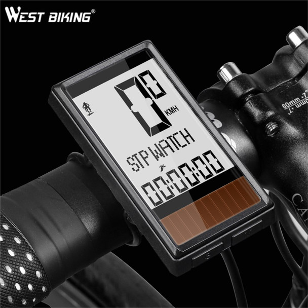 WEST BIKING Solar Power Wireless Bicycle Computer MTB Road Bike Waterproof Cycling Speedometer - White Backligth