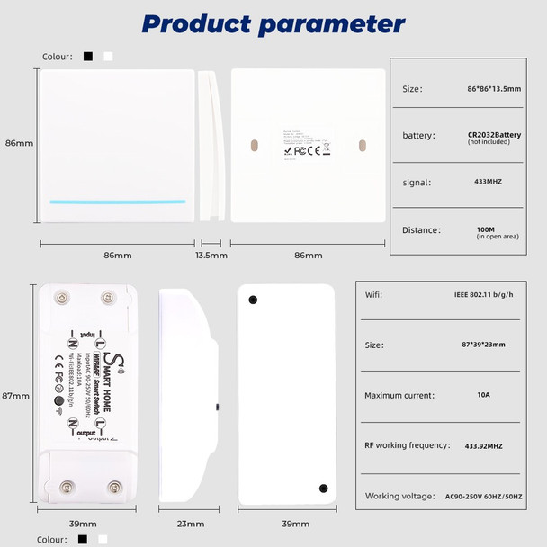 WHK-S2 1-Gang Wireless Switch 433Mhz Light DIY Timer Wall Module for Google Home Alexa - Black