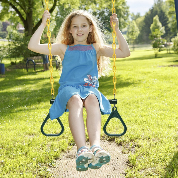 Trapeze Swing Bar and Rings Heavy Duty Swing Set with 47'' Plastic Coated Chains and Carabiners for Outdoor Playground - Green