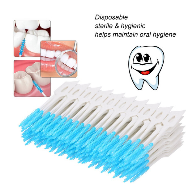 160Pcs/Set Soft Silicone Toothpick Double-ended Tooth Picks Dental Floss Interdental Brush Portable Teeth Stick Dental Hygiene Tools - Blue