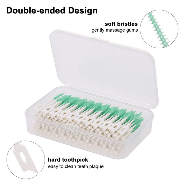 160Pcs/Set Soft Silicone Toothpick Double-ended Tooth Picks Dental Floss Interdental Brush Portable Teeth Stick Dental Hygiene Tools - Blue