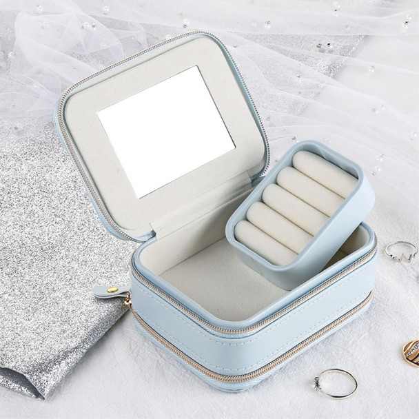 sp01167 Travel Jewelry Case with Mirror Zipper Jewelry Box 2 Layer Jewelry Organizer for Necklaces Rings Bracelets - Pink