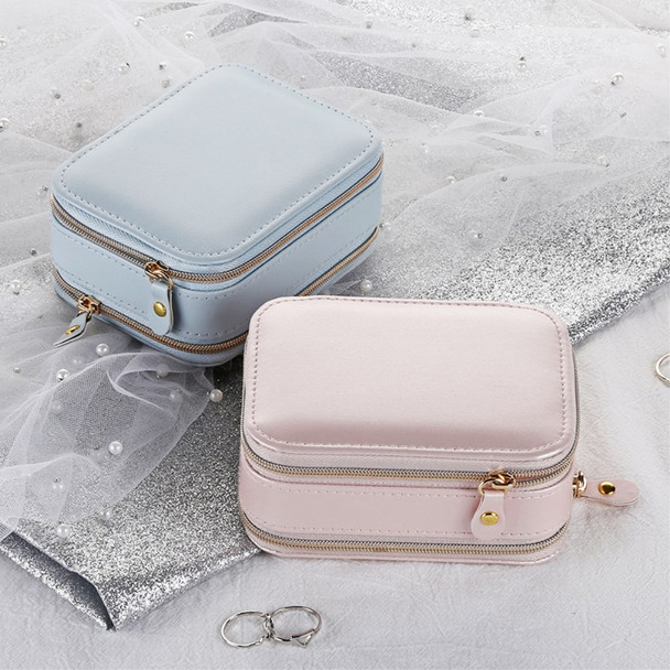 sp01167 Travel Jewelry Case with Mirror Zipper Jewelry Box 2 Layer Jewelry Organizer for Necklaces Rings Bracelets - Pink