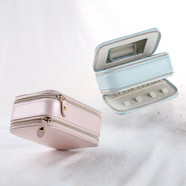 sp01167 Travel Jewelry Case with Mirror Zipper Jewelry Box 2 Layer Jewelry Organizer for Necklaces Rings Bracelets - Pink