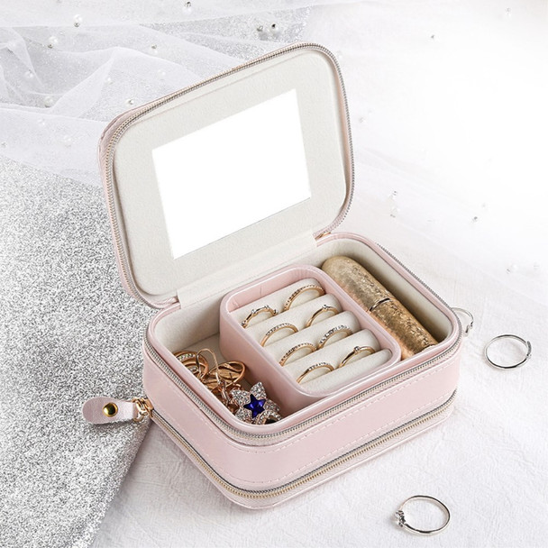 sp01167 Travel Jewelry Case with Mirror Zipper Jewelry Box 2 Layer Jewelry Organizer for Necklaces Rings Bracelets - Pink