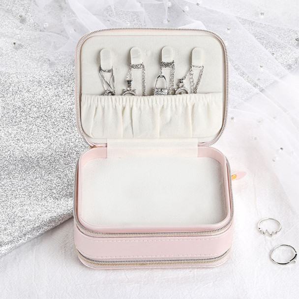 sp01167 Travel Jewelry Case with Mirror Zipper Jewelry Box 2 Layer Jewelry Organizer for Necklaces Rings Bracelets - Pink