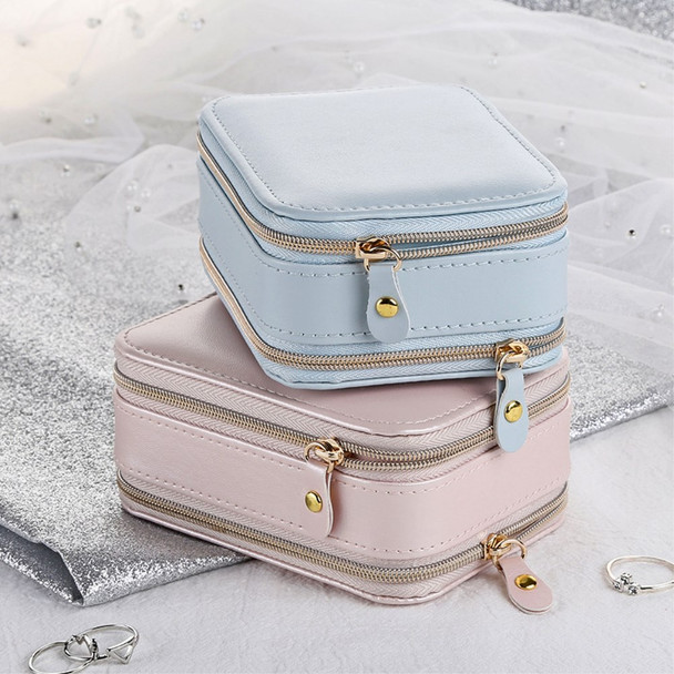 sp01167 Travel Jewelry Case with Mirror Zipper Jewelry Box 2 Layer Jewelry Organizer for Necklaces Rings Bracelets - Pink