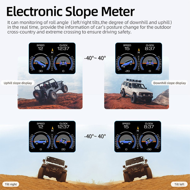 P21 3.5 inch HUD Head Up Display Multifunctional Car Meter Car Gauge Diagnostic Tool Slope Meter with Atmosphere Light Vehicle Car OBD2/GPS Dual System Declinometer Accessories