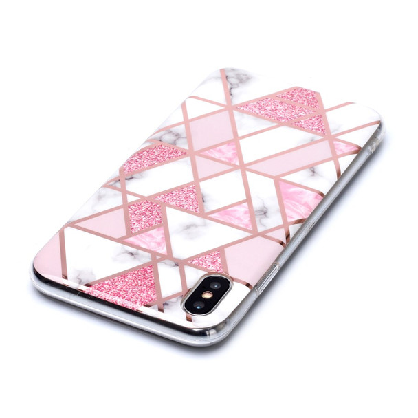 Marble Pattern Rose Gold Electroplating IMD TPU Case for iPhone XS Max 6.5 inch - White / Pink