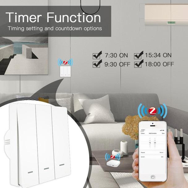 ZigBee Wireless Button Timer Function EU Version Smart Wall Switch Panel Tuya APP Remote Control Voice Control - 3 Gang / White