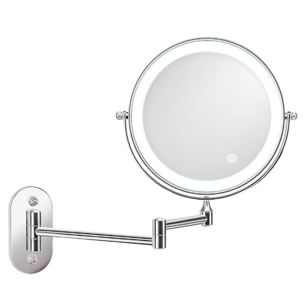8 Inch Wall-Mounted Double-Sided Makeup Mirror LED Three-Tone Light Bathroom Mirror, Colour: USB Charging Silver(Triple Magnification)