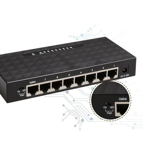 8-Port Gigabit Ethernet Switch Home Network Hub, Office Ethernet Splitter, Plug-and-Play, Desktop Silent Gigabit Switch - US Plug