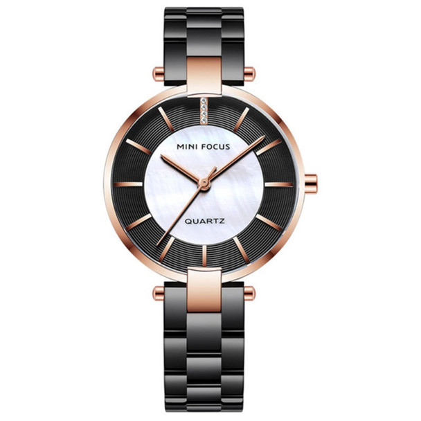 MINI FOCUS Quartz Women Watches Stainless Steel Strap Ladies Waterproof Business Wristwatches 0224L - Black