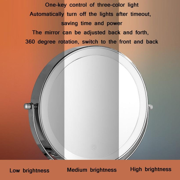 8 Inch Wall-Mounted Double-Sided Makeup Mirror LED Three-Tone Light Bathroom Mirror, Colour:Battery Models Matte Nickel Color(Five Times Magnification)