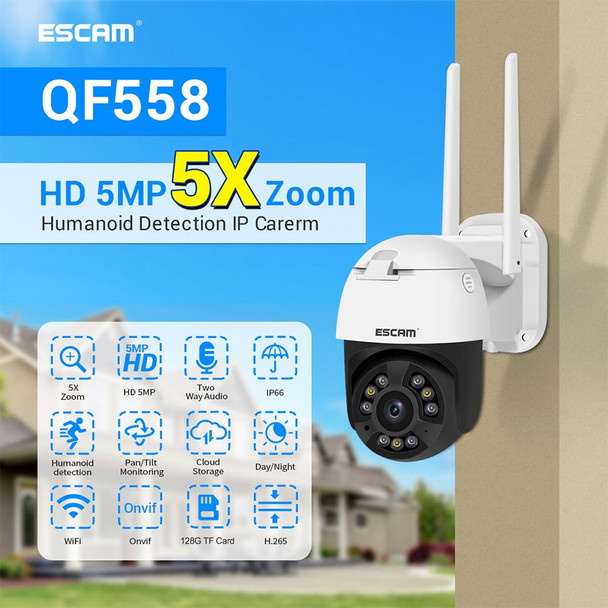 ESCAM QF558 Wireless WiFi 5MP Smart Night Vision Camera H.265 Outdoor Security Camera with Dual Light Source Support Two-way Chat - US Plug