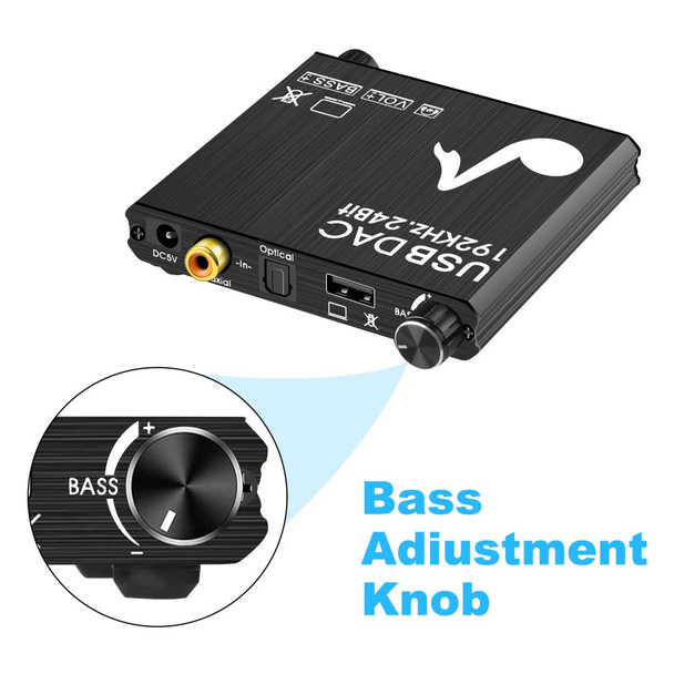 USB 192KHz 24Bit Digital to Analog Audio Converter Opticals Toslink Coaxial RCA 3.5mm Jack DAC Adapter