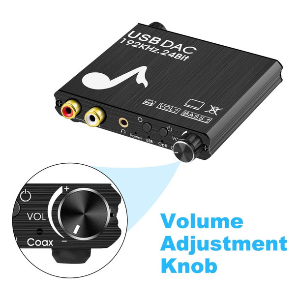 USB 192KHz 24Bit Digital to Analog Audio Converter Opticals Toslink Coaxial RCA 3.5mm Jack DAC Adapter