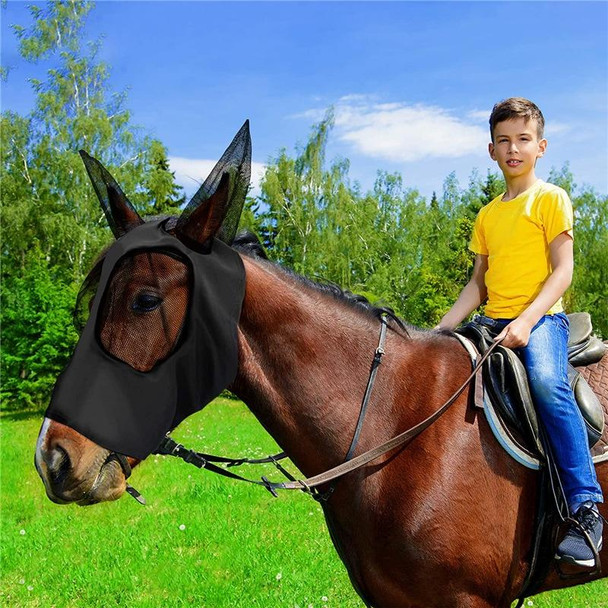 MMZ-001 Breathable Horse Mask Mosquito Insect And Fly Mask Equestrian Supplies(Black)