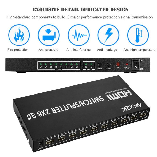 HDMI 2-in-8 Full HD 4K x 2K Video Switch