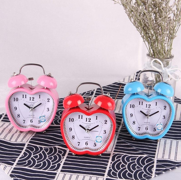 Children Cartoon Apple-Shaped Bedside Mute Desk Clock Metal Bell Digital Alarm Clock(Blue)